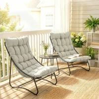 Outsunny 3 Piece Outdoor Bistro Set, Round Patio Table and Chairs Set for 2 with Breathable Mesh Seat and Cushions, Light Grey(m-1)