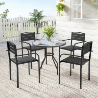 Outsunny Stackable Patio Chairs Set of 4, Outdoor Dining Chairs with Slatted HDPE Seat, Armrests for Garden, Backyard, Black(m-8)