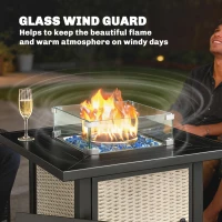 Outsunny 32" Propane Gas Fire Pit Table, 50,000 BTU Square Patio Table with Fire Pit, Wind Guard, Lid, CSA Certified, Grey(m-7)