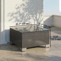 Outsunny 21.7" Square Patio Table, Small Outdoor Patio Coffee Side End Table with Tempered Glass Top, Black(m-3)