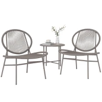 Outsunny Rattan Bistro Set, 3 Pieces Wicker Patio Furniture Set, Acapulco Chairs and Steel Table for Porch, Balcony, Light Grey(m-2)