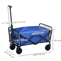 Outsunny Collapsible Folding Garden Cart, Heavy Duty Lawn Wagon with Universal Wheels and Adjustable Handle, Blue(m-3)