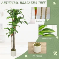 HOMCOM 5FT Dracaena Fake Plant, Artificial Plant with Bendable Trunks for Home Office Decor, Green(m-4)