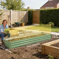 Outsunny 8'x2'x1' Galvanized Raised Bed, Large Elevated Planter Box for Growing Flowers, Herbs and Vegetables, Light Green(m-3)