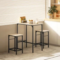 HOMCOM 3-Piece Dining Table Set for 2, Bar Table and 2 Stools for Kitchen, Living Room, Dining Room, Small Space, Natural Wood(m-8)