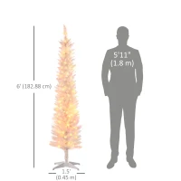 HOMCOM 6' Prelit Christmas Trees, Pencil Artificial Christmas Tree with Colourful Surface Tips, Colourful LED Lights, White(m-3)