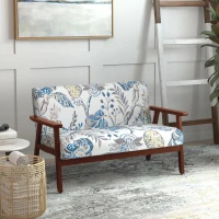 HOMCOM Compact Loveseat Sofa Couch Linen Fabric Double Seat Sofa with Rubber Wood Legs Multicolour(m-8)