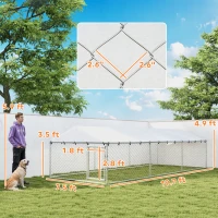PawHut 20' x 7.5' x 5' Dog Kennel Outdoor for Large Dogs with Waterproof Roof, Silver(m-3)