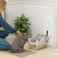 PawHut Cat Litter Box Stainless Steel with Metal Litter Scoop, Never Absorbs Odors, Anti Leakage, 17" x 13" x 10", Grey(m-1)