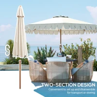 Outsunny 9 ft Patio Umbrella with Push Button Tilt and Crank, Double-ruffled Outdoor Market Table Umbrella Parasoll, Cream White(m-9)