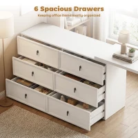 HOMCOM L Shaped Computer Desk Home Office Desk with 6 Drawers White Wood Grain(m-5)