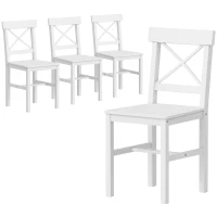 HOMCOM Wooden Dining Chairs Set of 4, Kitchen Chairs with Cross Back, Solid Structure for Living Room and Dining Room, White(m-2)