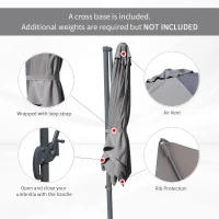 Outsunny 8' x 8' Square Patio Hanging Offset Umbrella Aluminum Outdoor Cantilever Crank Market Parasol Garden Sun Canopy Shelter 360° Rotation w/ Cross Base Grey(m-7)