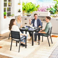 Outsunny Patio Dining Set for 6, Aluminum Expandable Outdoor Table and 6 Stackable Chairs with Padded Back, Mesh Seat, Black(m-7)