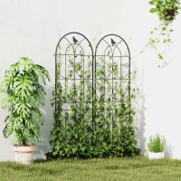 Outsunny Set of 2 Metal Garden Trellis, Decorative Trellis Panels, Bird Design, 150 x 50 cm, Black(m-8)