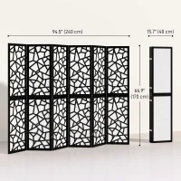 HOMCOM 6 Panel Room Divider, 5.6 FT Lightweight Folding Privacy Screen with Geometric Pattern for Living Room, Bedroom, Black(m-3)