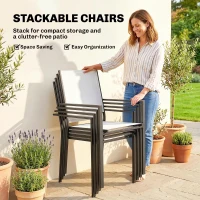 Outsunny 5 Piece Outdoor Patio Dining Set, Dining Table and 4 Stackable Chairs with Umbrella Hole, Shelf(m-6)