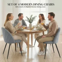 HOMCOM Modern Dining Chairs Set of 4, Upholstered Dining Room Chairs with Metal Legs, Shell Backrest, Padded Seat, Grey(m-4)