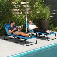 Outsunny Folding Chaise Lounge Set with Reclining Back, 25.6" x 74" x 14.2", Blue(m-2)