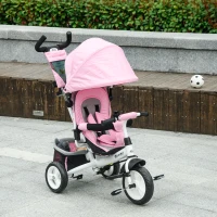 Qaba 6 in 1 Tricycle for Toddler 1-5 Years with Parent-Push Handle, Pink(m-8)