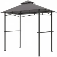 Outsunny 8' x 5' BBQ Grill Gazebo Tent with Double Tiered Canopy for Outdoor Sun Shade, Dark Grey(m-2)