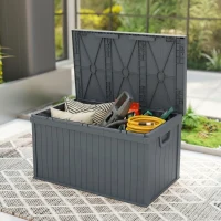 Outsunny 70 Gallon Deck Box, Resin Outdoor Storage Box with Handles, Waterproof Storage Container for Garden Tools, Dark Grey(m-7)