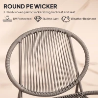 Outsunny Rattan Bistro Set, 3 Pieces Wicker Patio Furniture Set, Acapulco Chairs and Steel Table for Porch, Balcony, Light Grey(m-7)