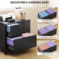 HOMCOM Lateral Filing Cabinet, Farmhouse File Cabinet with 4 Drawers, Fit Letter/A4/Legal Hanging Files, Black Wood Grain(m-5)