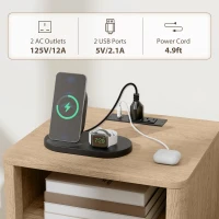 HOMCOM Nightstands Set of 2, Modern Bedside Tables with Charging Station, 2 Drawers and Open Shelf, Oak(m-4)