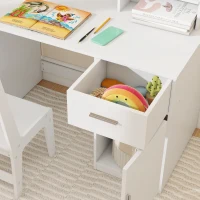Qaba Kids Desk and Chair Set, Kids Study Table and Chair Set with Storage Hutch, Drawer, Cabinet, Compartments, Cork Board(m-10)