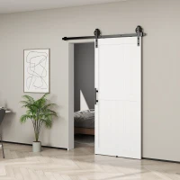 HOMCOM 36inx84in Barn Door with 6FT Sliding Door Hardware Kit, Handle, Upgraded Rollers and Floor Guide, Waterproof, White(m-8)