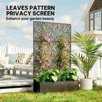 Outsunny Metal Planter Box with Trellis, 70" Raised Garden Bed with Trellis Privacy Screen for Climbing Plants, Leaves Cut-Out(m-5)