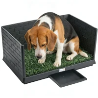 PawHut Dog Grass Pad with High Walls and Tray, Indoor Potty Tray for Puppy Training, Pee Pad Holder with Artificial Grass(m-11)