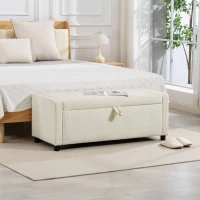 HOMCOM Storage Ottoman, Upholstered Corduroy End of Bed Bench with Thick Padding, Storage Bench for Bedroom, Beige(m-1)
