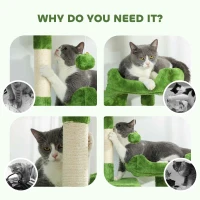 PawHut Cat Tree, 70" Multi-Level Cat Tower with 2 Condos, 2 Perches, Hammock, Toy Balls, Scratching Posts and Board, Green(m-7)