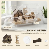 PawHut Hamster Cage with Large Wheel & Hideout, Small Animal Habitat with Accessories, Clear Pet House, 21.5" x 11.8" x 12.6",(m-4)