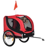 Aosom Dog Bike Trailer, Pet Cart Bicycle, Wagon Cargo Carrier Attachment with Hitch, Reflectors, Flag for Small Medium Dogs, Pet Wheelchair for Travelling, Red(m-2)