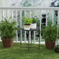 Outsunny 18" Outdoor Side Table with Removable Tray and Folding Legs, Indoor Outdoor for Balcony, Porch, Black(m-10)