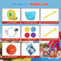 Qaba Inflatable Water Slide 6 in 1 with 480W Blower, Bounce House with Climbing Wall, Splashing Pool, Basketball Hoop(m-8)