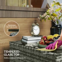 Outsunny 24.4" Patio Wicker Coffee Table, PE Rattan Outdoor Side Table with Tempered Glass Top, Light Grey(m-5)