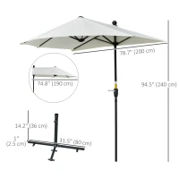 Outsunny 6.6 x 6ft Half Patio Umbrella Outdoor Parasol with Double-Sided Canopy, Crank Handle, Base for Garden, Balcony, Cream(m-3)