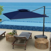 Outsunny Square Cantilever Patio Umbrella, Double Top Patio Hanging Offset Umbrella with Crank & Tilt, 8' x 9', Dark Blue(m-9)