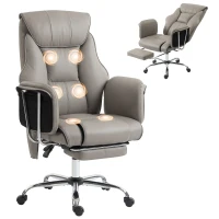 HOMCOM Massage Office Chair with 6 Points Vibration, Executive Desk Chair with High Back, PU Leather, Footrest, Gray(m-11)