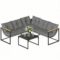 Outsunny 4 Piece Patio Furniture Set with Thick Cushions and Coffee Table, Patio Conversation Set for Porch, Balcony, Deck, Grey(m-11)