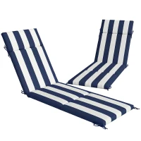 Outsunny Outdoor Chaise Lounge Cushions Set of 2 with 6 Ties, High-Density Foam, for Patio and Poolside, Dark Blue and White(m-11)