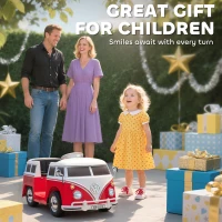 Qaba 12V Kids Ride on Car, Lisensed Volkswagen T1 Electric Vehicle with Dual Motor and Soft Start for 3-7 Years, Red(m-9)