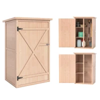 Outsunny 29.9"x21.7"x45.3"Garden Storage Shed with Asphalt Roof, Outdoor Storage Cabinet w/ Shelves, Natural(m-11)
