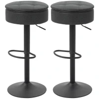 HOMCOM Set of 2 Barstools with Storage, Swivel Bar Stools with PU Leather Upholstered, Footrest, Steel Base, Black(m-2)