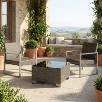 Outsunny 21.7" Square Patio Table, Small Outdoor Patio Coffee Side End Table with Tempered Glass Top, Black(m-10)