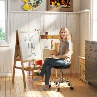 HOMCOM PU Leather Rolling Stool, Height Adjustable Swivel Salon Chair with Backrest and Foot Rest for Spa, Tattoo, Black(m-1)